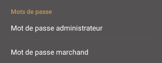 Admin and Merchant passwords menus