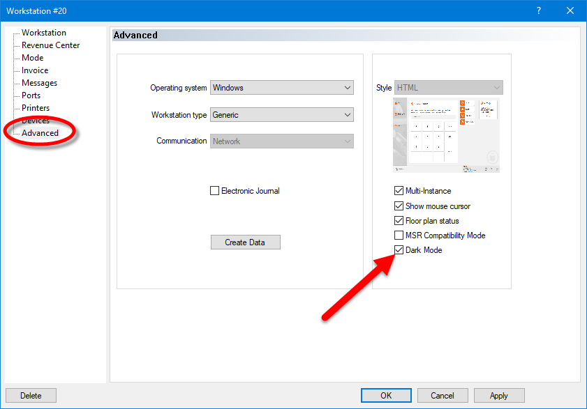 Workstation Options - Advanced