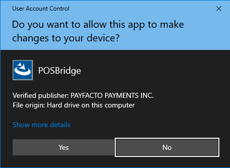 UAC Warning - POS Bridge