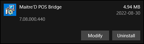 Maitre'D POS Bridge entry