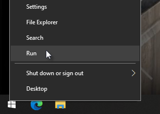 Right-Click Start > Run