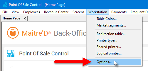 Workstation Menu - Options...