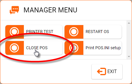 Manager Menu - Close POS