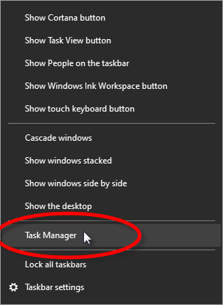 Task Manager from taskbar