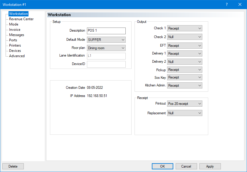 Workstation Options - Workstation Screen