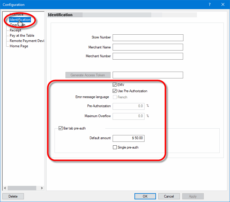 EFT Identification Settings