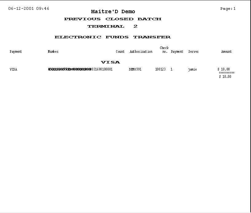 Previous Closed Batch Report Sample