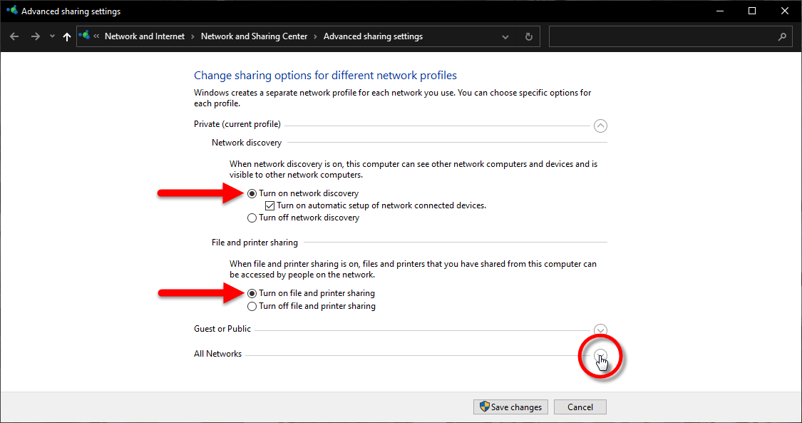 Private Network Profile Options