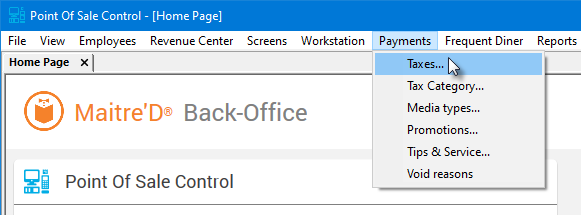 Payments Menu - Taxes