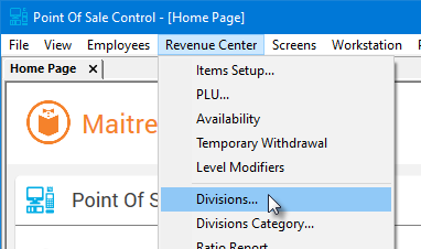 Menu - Revenue Center - Divisions