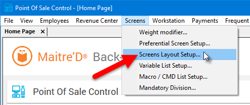 Screens Menu - Screens Layout Setup