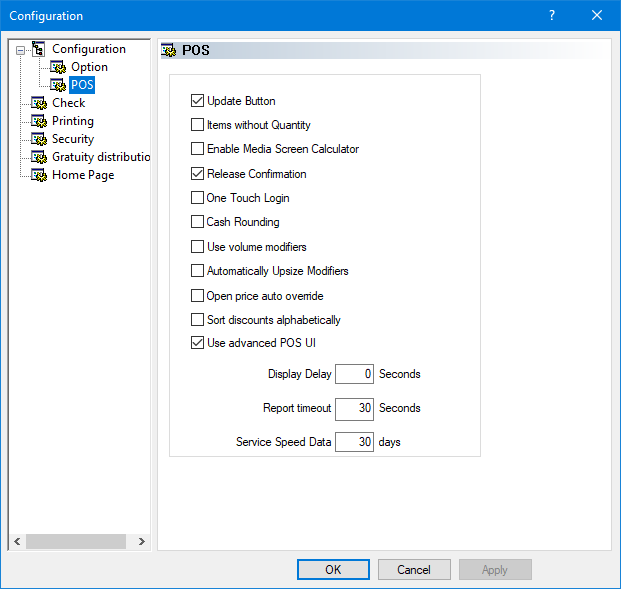 Point of Sale Control > View > Options > Configuration > POS Point of Sale Control > View > Options > Configuration > POS