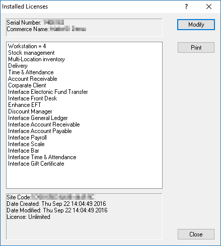 Screenshot - Installed Licenses