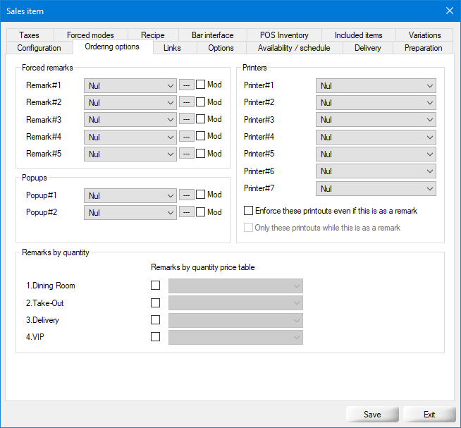 Item Setup - Ordering Options