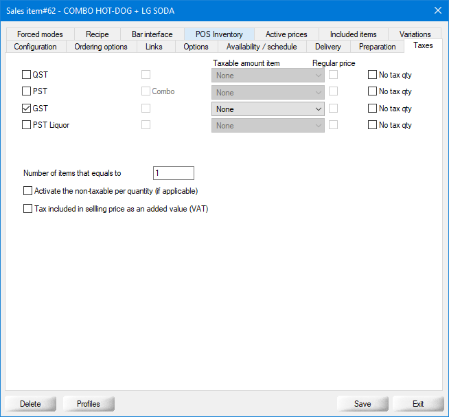Combo item tax configuration
