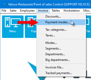 Invoice Menu - Payment Modes
