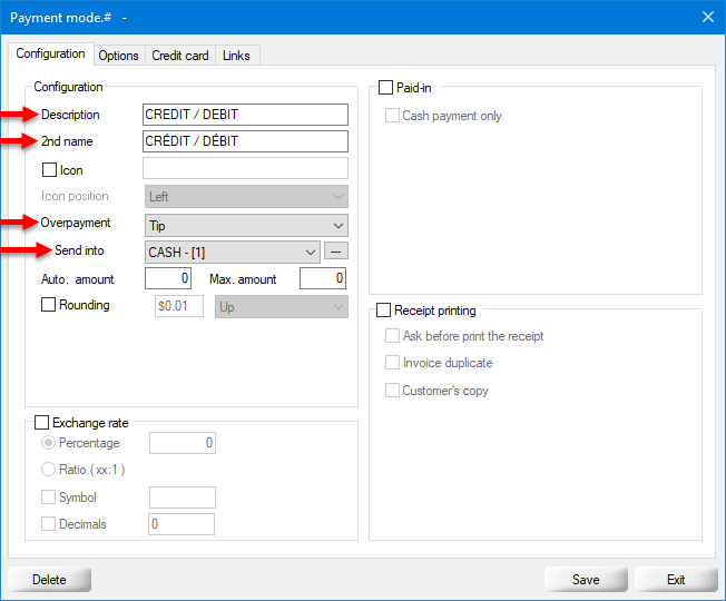 Payment Mode - Configuration Tab