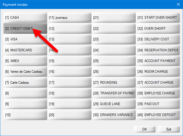 Payment Modes List - New payment