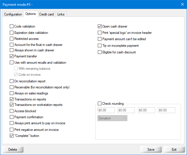 Payment Mode - Options (VISA)