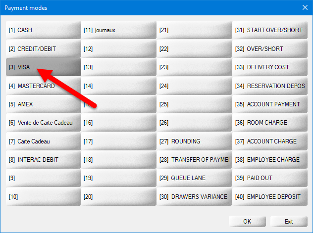 Payment Modes List - VISA