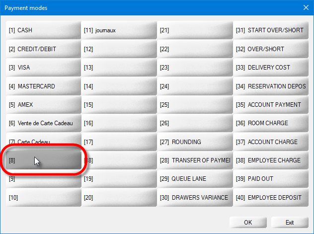 Payment Modes List Payment Modes List