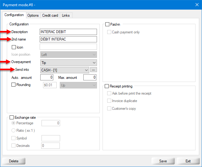 Payment Mode - Configuration (INTERAC DEBIT) Payment Mode - Configuration (INTERAC DEBIT)