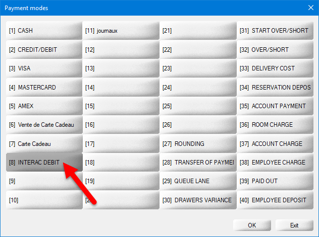 Payment Modes List - INTERAC DEBIT Payment Modes List - INTERAC DEBIT