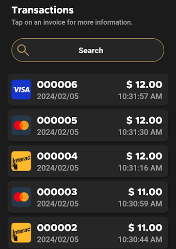 List of transactions
