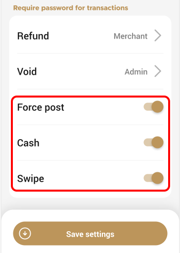 Password on sales transactions
