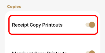 Printer options Receipt printing on