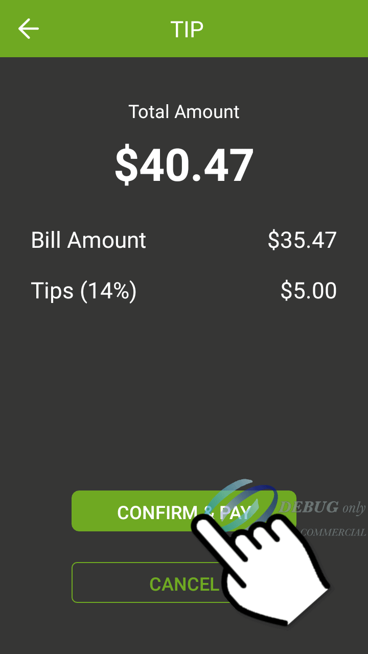 Screenshot - Tip Confirmation Screen