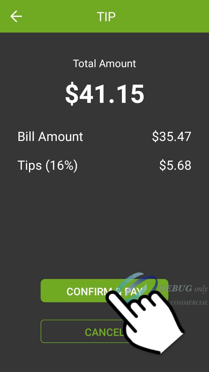 Screenshot - tip confirmation screen