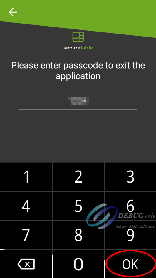 SecureTable Screenshot - Exit passcode SecureTable Screenshot - Exit passcode